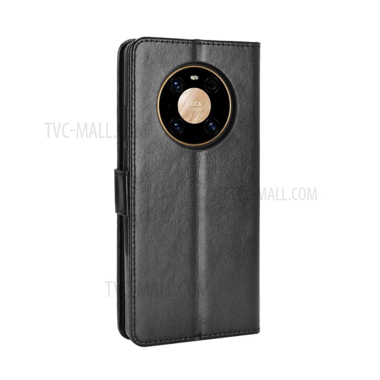 Crazy Horse Wallet Stand Leather Shell with Strap for Huawei Mate 40 Pro - Black-6