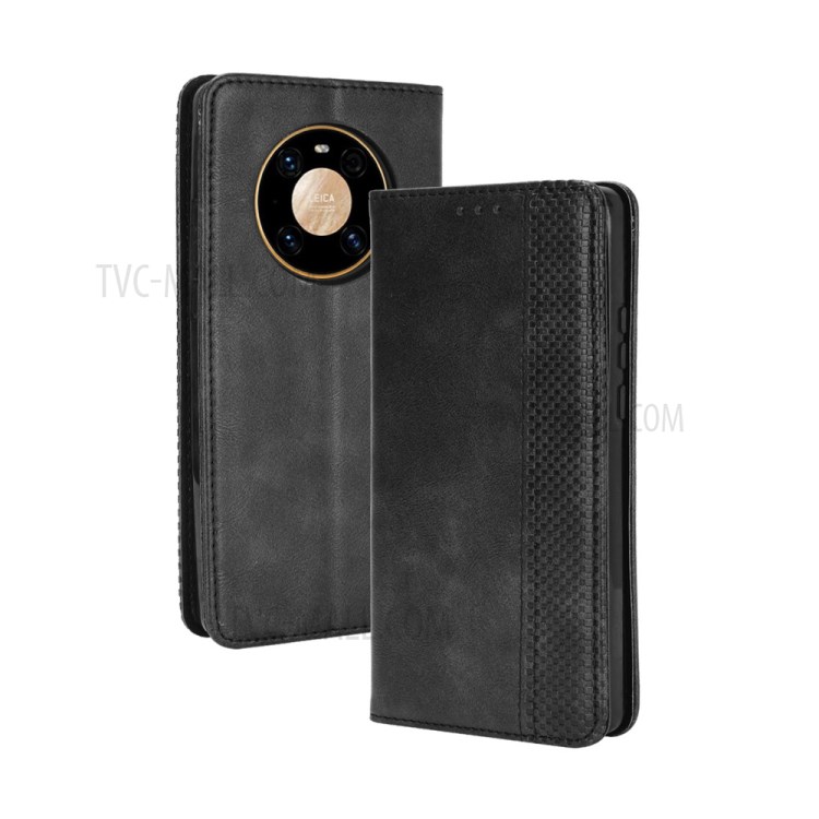 Magnetic Vintage Style Phone Case Wallet Stand Leather Cover for Huawei Mate 40 Pro - Black-2