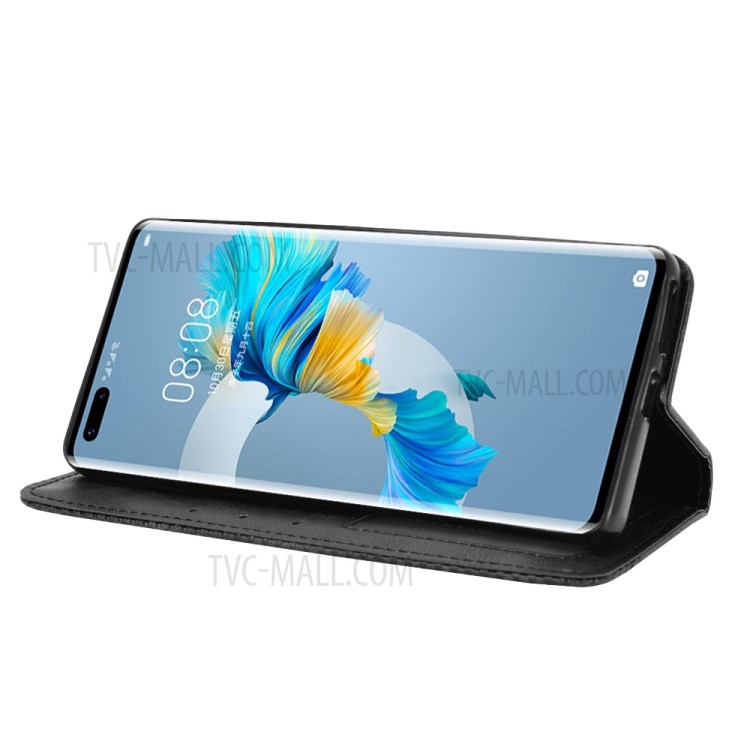 Magnetic Vintage Style Phone Case Wallet Stand Leather Cover for Huawei Mate 40 Pro - Black-5
