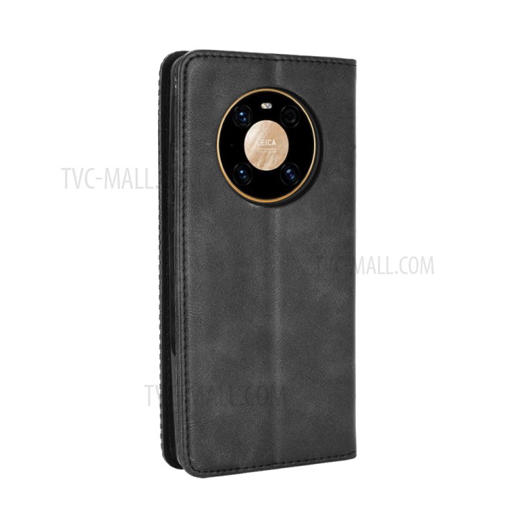 Magnetic Vintage Style Phone Case Wallet Stand Leather Cover for Huawei Mate 40 Pro - Black-6