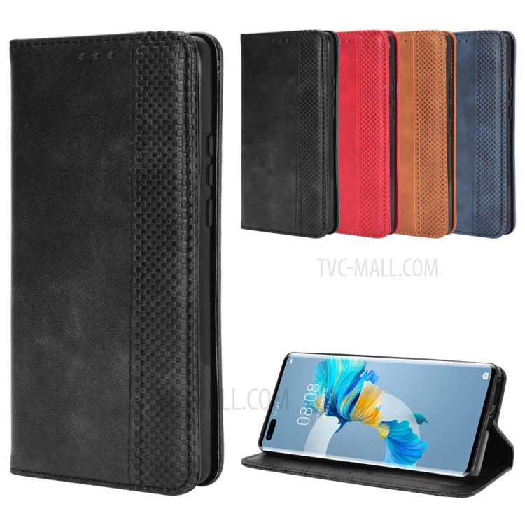 Magnetic Vintage Style Phone Case Wallet Stand Leather Cover for Huawei Mate 40 Pro - Black-9