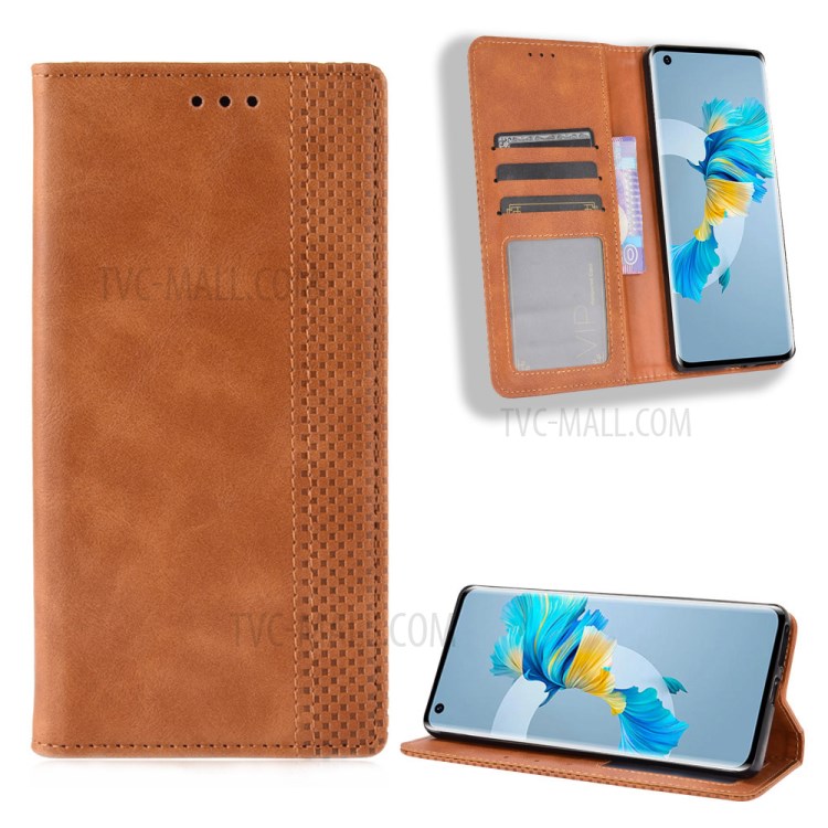 Magnetic Vintage Style Phone Case Wallet Stand Leather Cover for Huawei Mate 40 Pro - Brown-1