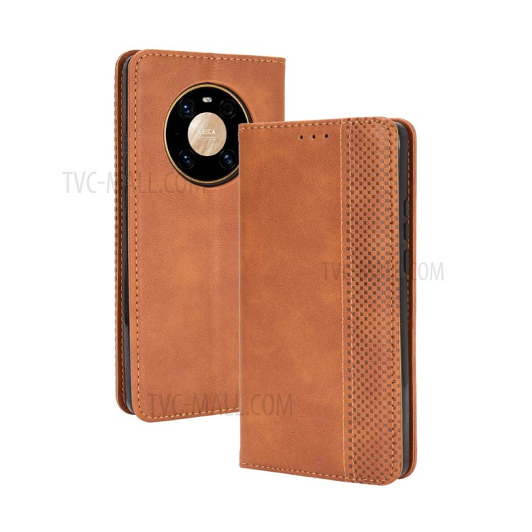 Magnetic Vintage Style Phone Case Wallet Stand Leather Cover for Huawei Mate 40 Pro - Brown-2