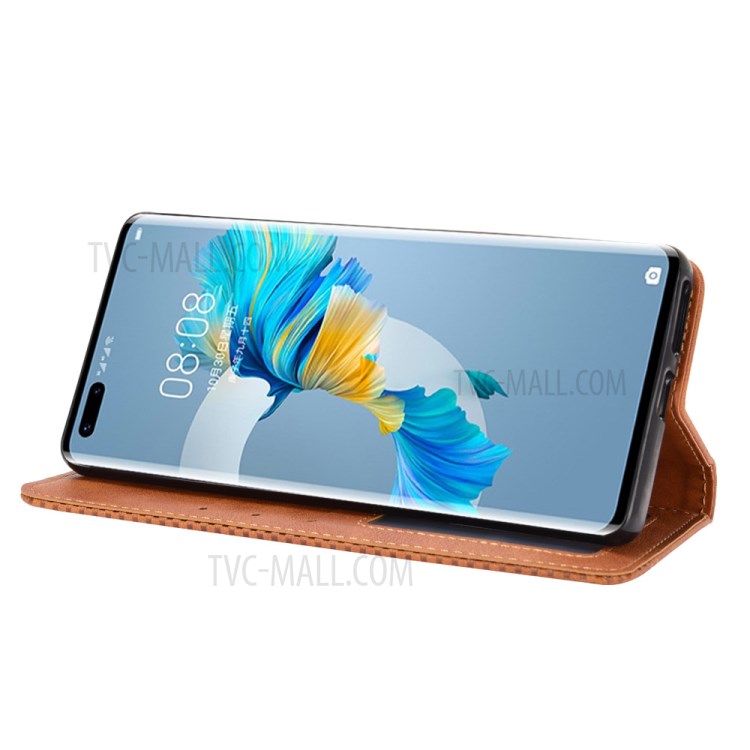 Magnetic Vintage Style Phone Case Wallet Stand Leather Cover for Huawei Mate 40 Pro - Brown-5