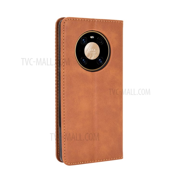 Magnetic Vintage Style Phone Case Wallet Stand Leather Cover for Huawei Mate 40 Pro - Brown-6