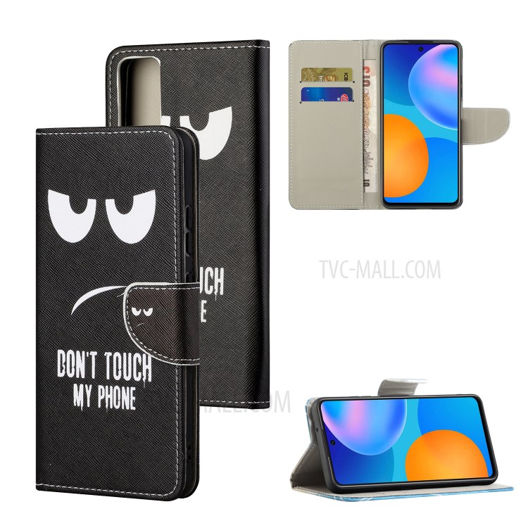 Pattern Printing Cross Texture Leather Wallet Phone Stand Protective Case for Honor 10X Lite - Don't Touch My Phone-1