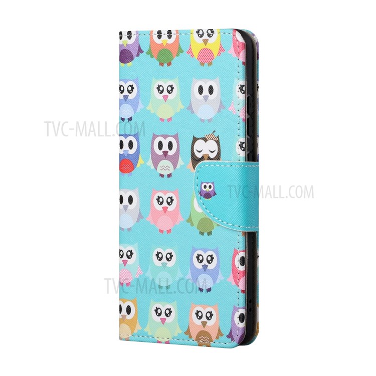 Pattern Printing Cross Texture Leather Wallet Phone Stand Protective Case for Honor 10X Lite - Owls-2