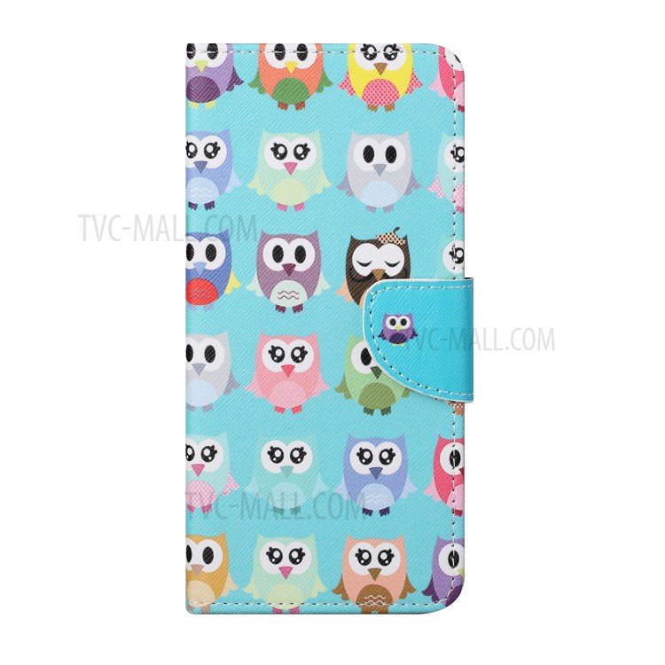 Pattern Printing Cross Texture Leather Wallet Phone Stand Protective Case for Honor 10X Lite - Owls-3