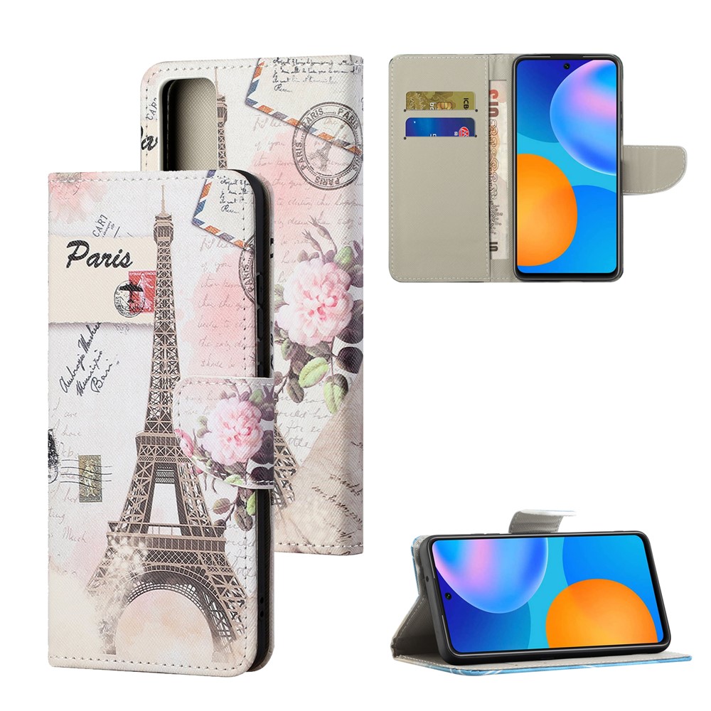 Pattern Printing Cross Texture Leather Wallet Phone Stand Protective Case for Honor 10X Lite - Tower-1