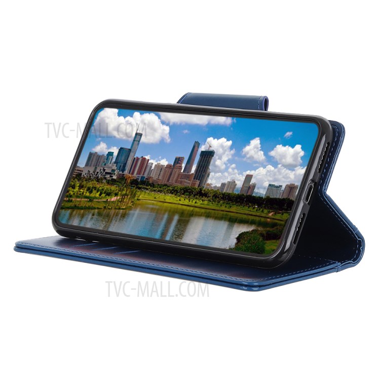 Smooth Surface PU Leather Wallet Cell Phone Stand Case for Honor 10X Lite - Blue-4