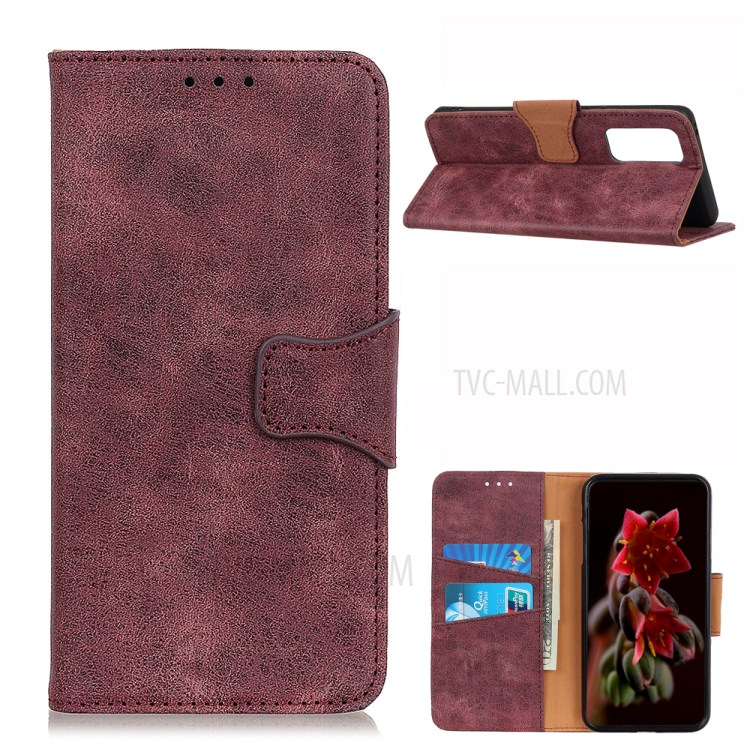 Retro Style Split Leather Wallet Phone Case with Card Slots and Stand for Honor 10X Lite - Red-1