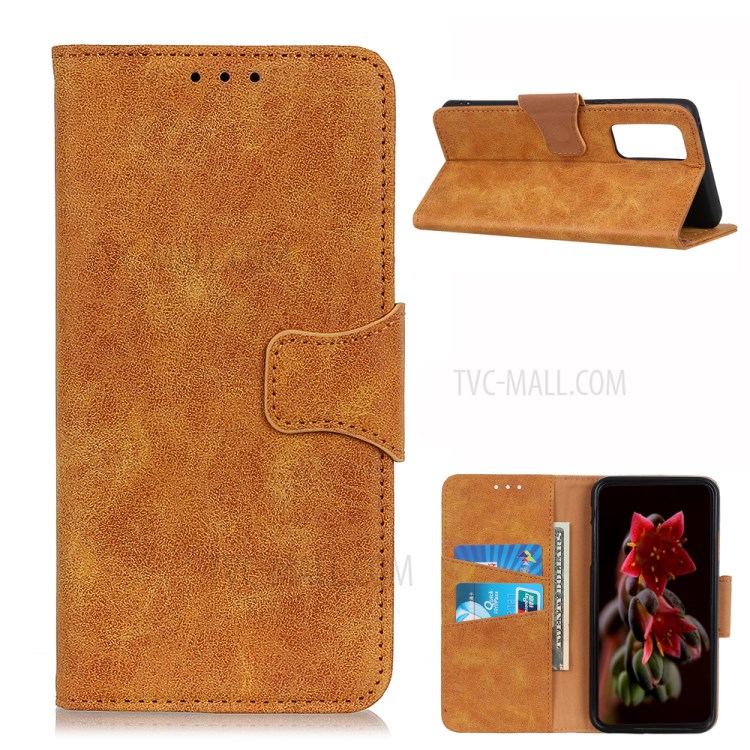 Retro Style Split Leather Wallet Phone Case with Card Slots and Stand for Honor 10X Lite - Brown-1