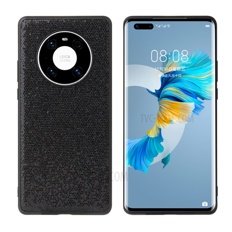 Anti-Drop PU Leather Coated Phone Cover Shell for Huawei Mate 40 Pro - Black Glittery Sequins-1