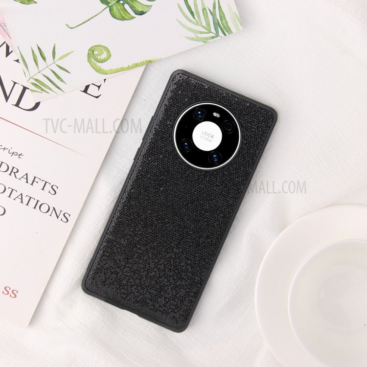 Anti-Drop PU Leather Coated Phone Cover Shell for Huawei Mate 40 Pro - Black Glittery Sequins-2