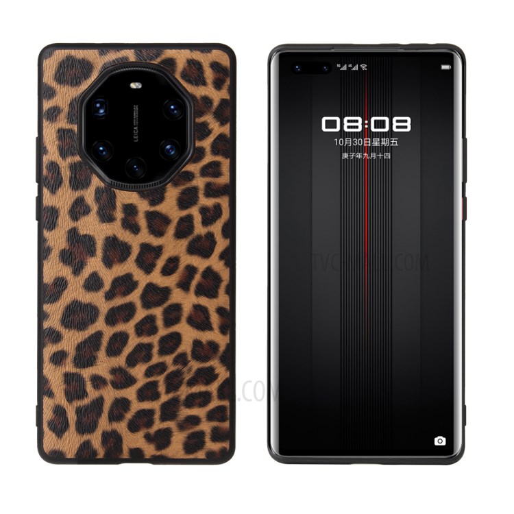 PU Leather Coated TPU + PC Phone Cover Shell for Huawei Mate 40 RS Porsche Design - Leopard Texture-1