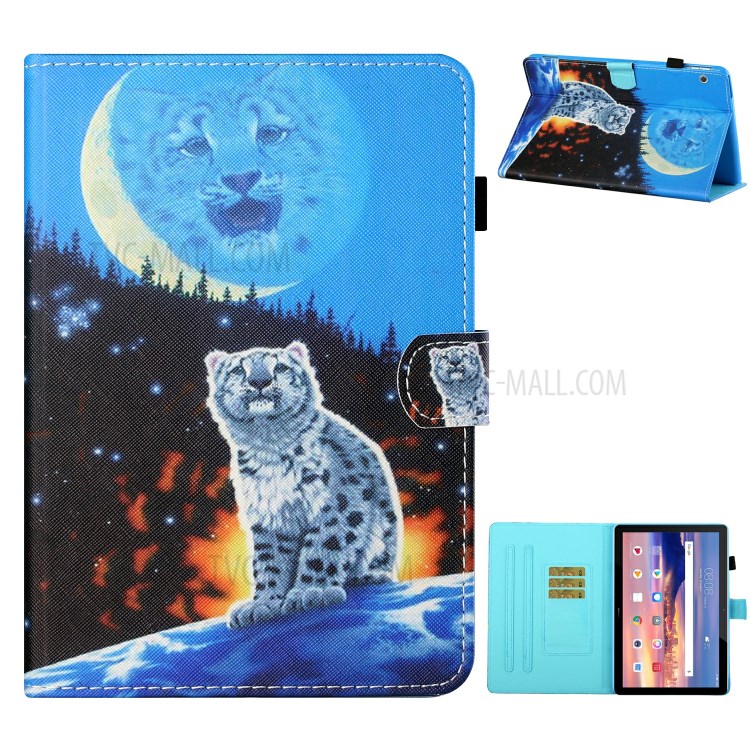 Card Holder Pattern Printing Stand Leather Tablet Casing for Huawei MediaPad T5 10.1 - Tiger-1