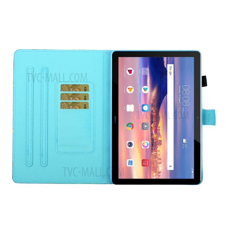 Card Holder Pattern Printing Stand Leather Tablet Casing for Huawei MediaPad T5 10.1 - Tiger-7
