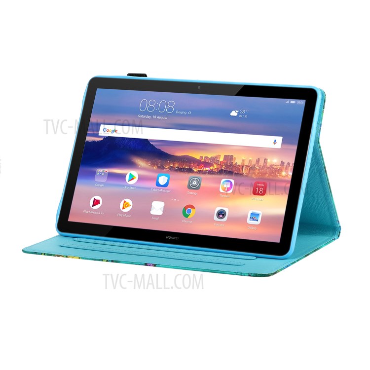 Card Holder Pattern Printing Stand Leather Tablet Casing for Huawei MediaPad T5 10.1 - Tiger-8