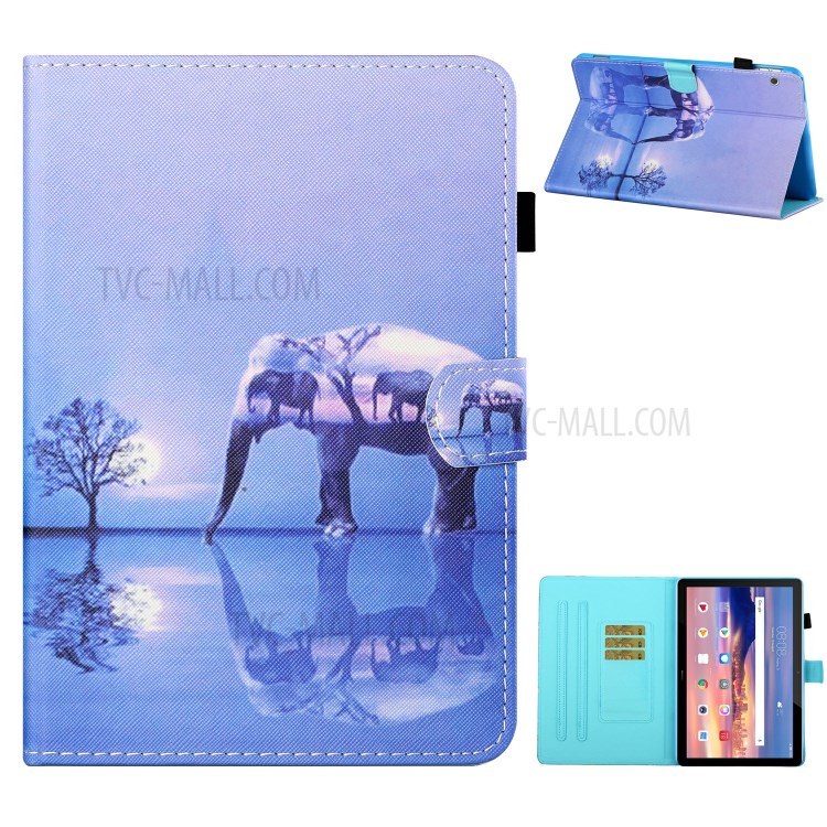 Card Holder Pattern Printing Stand Leather Tablet Casing for Huawei MediaPad T5 10.1 - Elephant-1