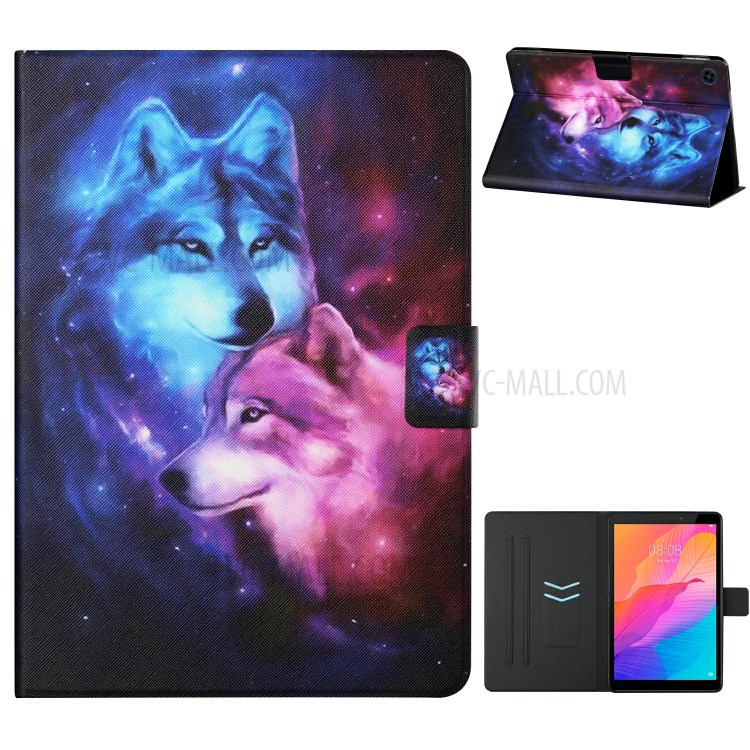 Distinctive Pattern Printing for Huawei MatePad T8 Card Slots Stand Flip Leather Cover - Couple Wolf-1