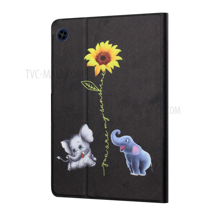 Distinctive Pattern Printing for Huawei MatePad T8 Card Slots Stand Flip Leather Cover - Elephants and Sunflower-3