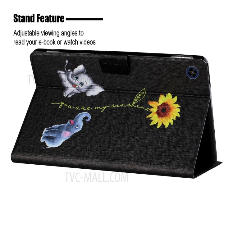 Distinctive Pattern Printing for Huawei MatePad T8 Card Slots Stand Flip Leather Cover - Elephants and Sunflower-5