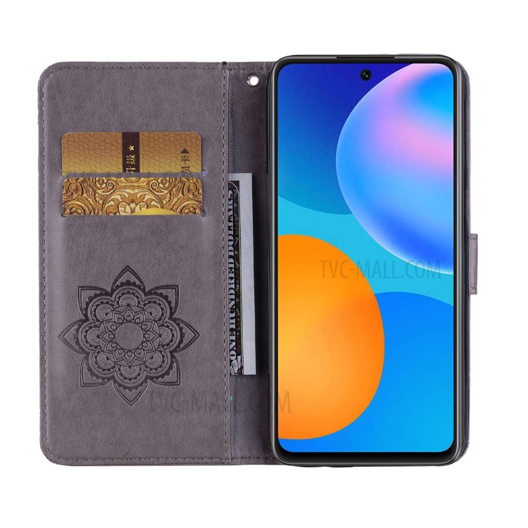 Owl Imprint Rhinestone Decor Leather Phone Case for Huawei P Smart 2021 / Huawei Y7a - Grey-7