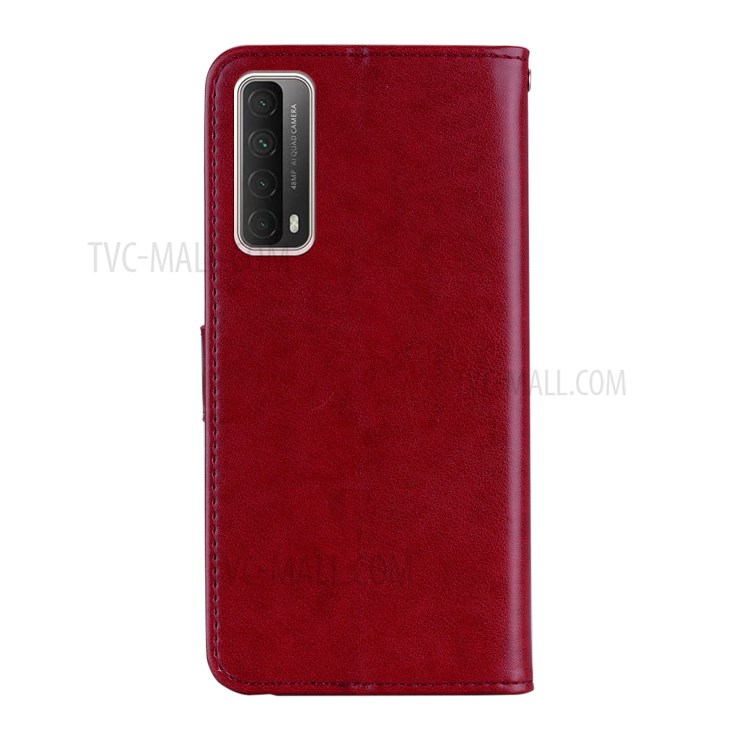 Owl Imprint Rhinestone Decor Leather Phone Case for Huawei P Smart 2021 / Huawei Y7a - Red-4