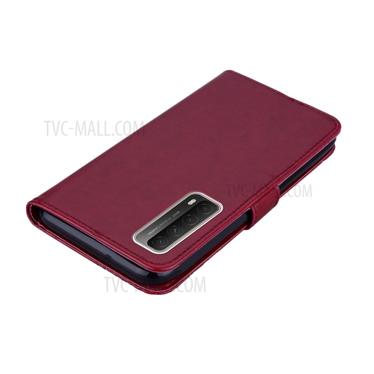 Owl Imprint Rhinestone Decor Leather Phone Case for Huawei P Smart 2021 / Huawei Y7a - Red-5