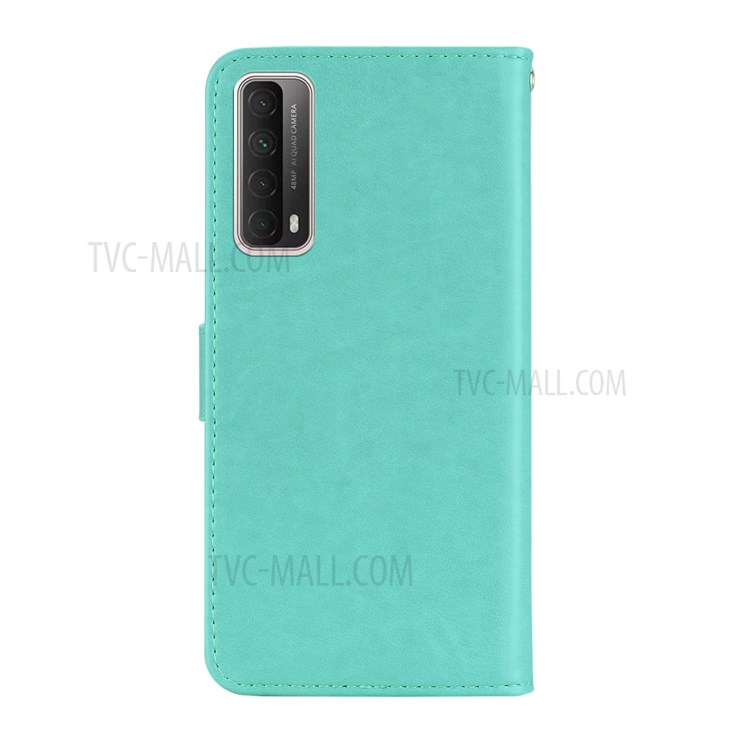 Owl Imprint Rhinestone Decor Leather Phone Case for Huawei P Smart 2021 / Huawei Y7a - Cyan-4