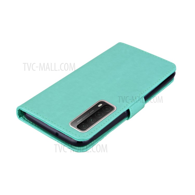Owl Imprint Rhinestone Decor Leather Phone Case for Huawei P Smart 2021 / Huawei Y7a - Cyan-5