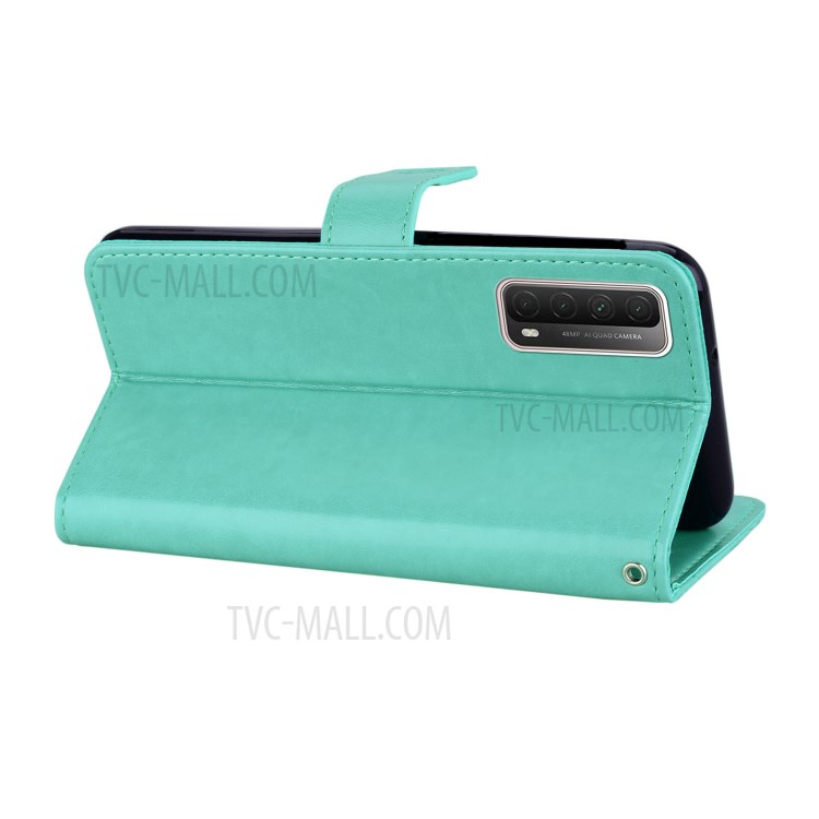 Owl Imprint Rhinestone Decor Leather Phone Case for Huawei P Smart 2021 / Huawei Y7a - Cyan-6