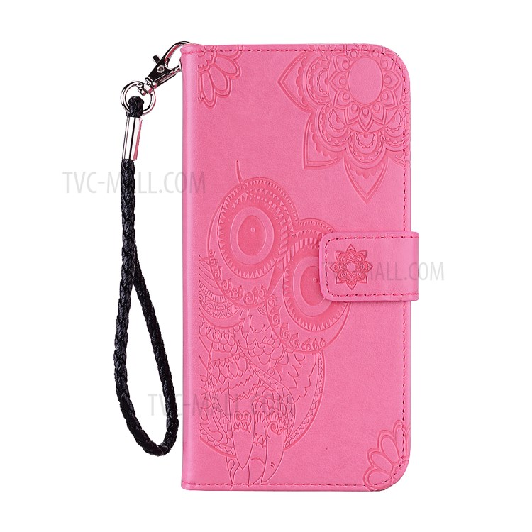 Imprint Owl Flower Leather Shell for Huawei P smart 2021/Y7a Protector Stand Cover - Pink-2