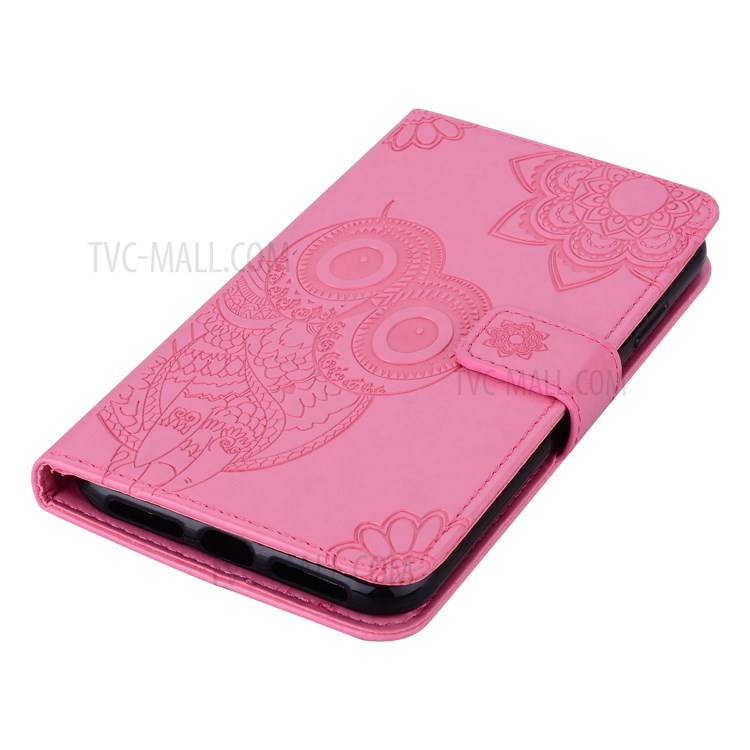 Imprint Owl Flower Leather Shell for Huawei P smart 2021/Y7a Protector Stand Cover - Pink-3