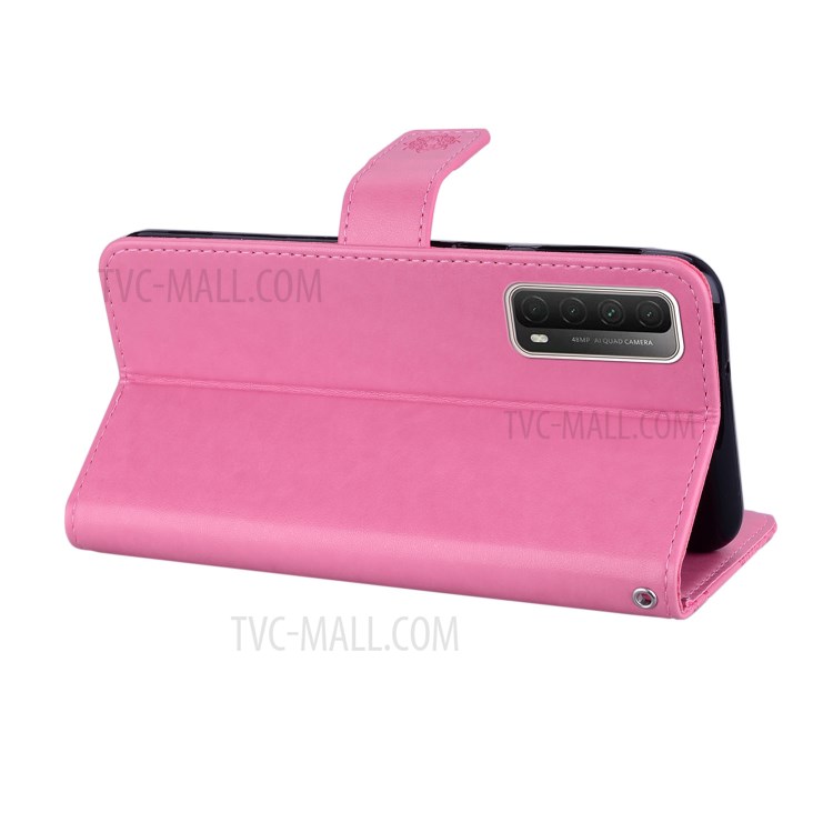 Imprint Owl Flower Leather Shell for Huawei P smart 2021/Y7a Protector Stand Cover - Pink-6