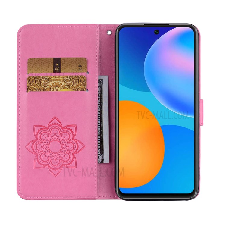 Imprint Owl Flower Leather Shell for Huawei P smart 2021/Y7a Protector Stand Cover - Pink-7