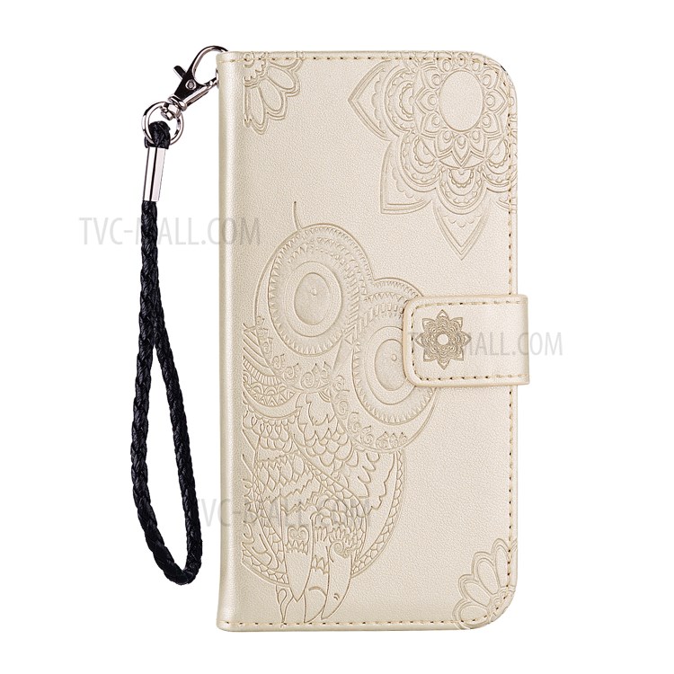 Imprint Owl Flower Leather Shell for Huawei P smart 2021/Y7a Protector Stand Cover - Gold-2