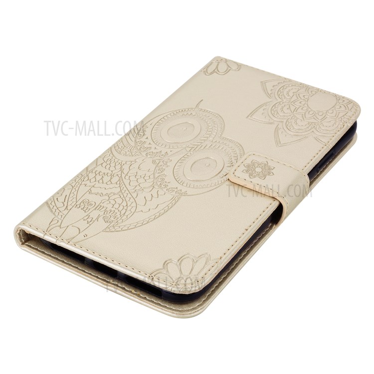 Imprint Owl Flower Leather Shell for Huawei P smart 2021/Y7a Protector Stand Cover - Gold-3