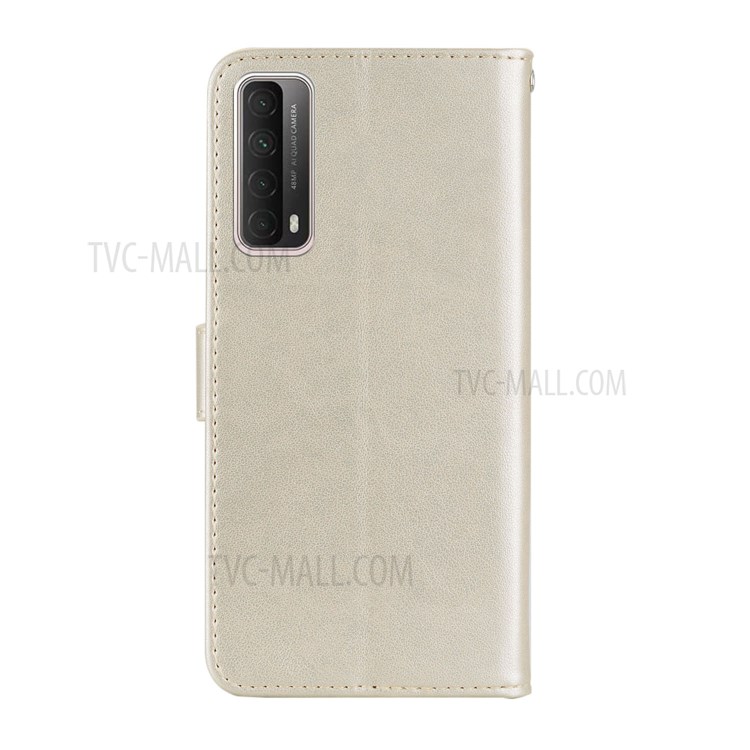 Imprint Owl Flower Leather Shell for Huawei P smart 2021/Y7a Protector Stand Cover - Gold-4