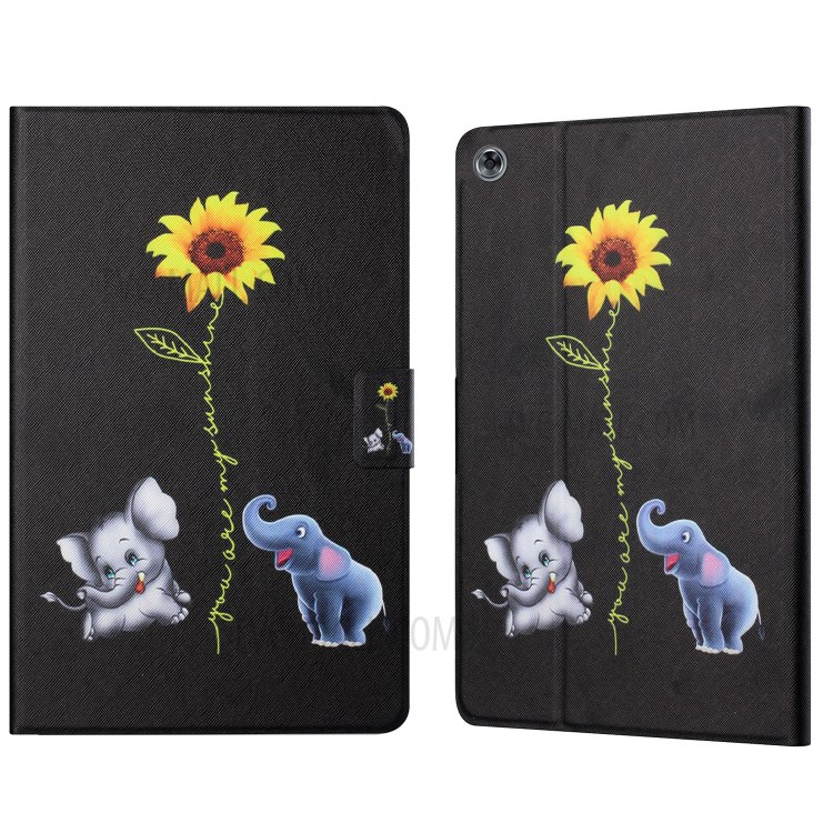 Distinctive Patterned Protector Card Slots Stand Leather Cover for Huawei MediaPad M5 lite 10 - Elephants and Sunflower-1