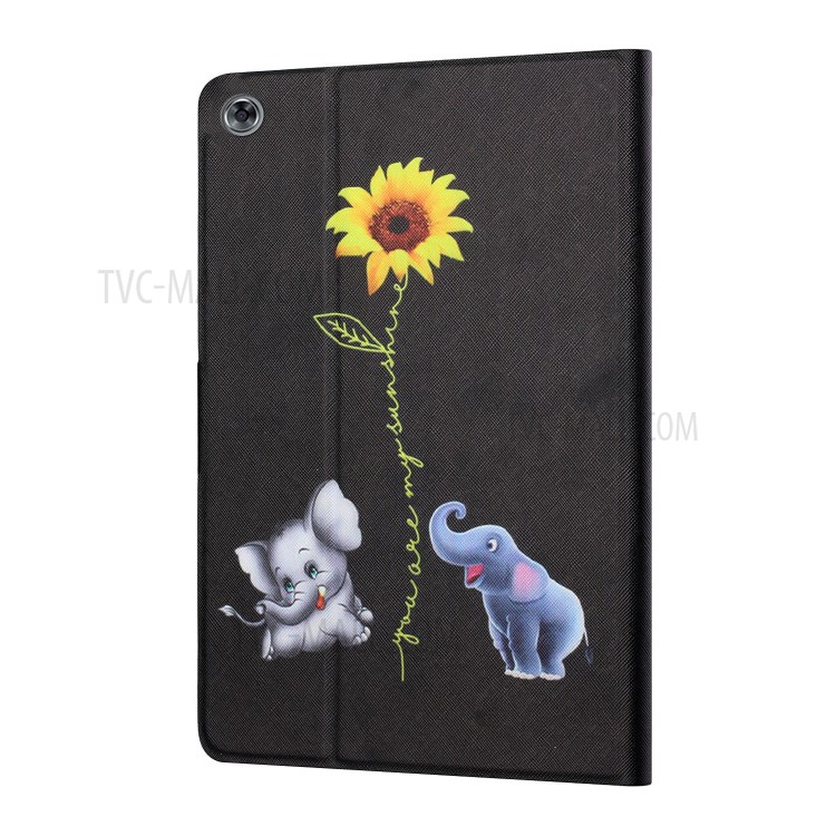 Distinctive Patterned Protector Card Slots Stand Leather Cover for Huawei MediaPad M5 lite 10 - Elephants and Sunflower-3