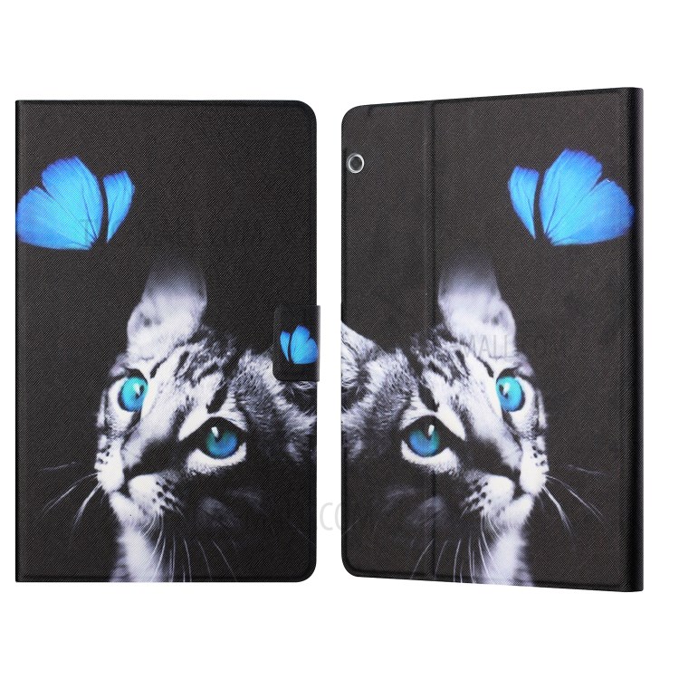 Distinctive Patterned Card Slots Stand Protector for Huawei MediaPad T5 10.1 Leather Cover - Cat and Butterfly-1