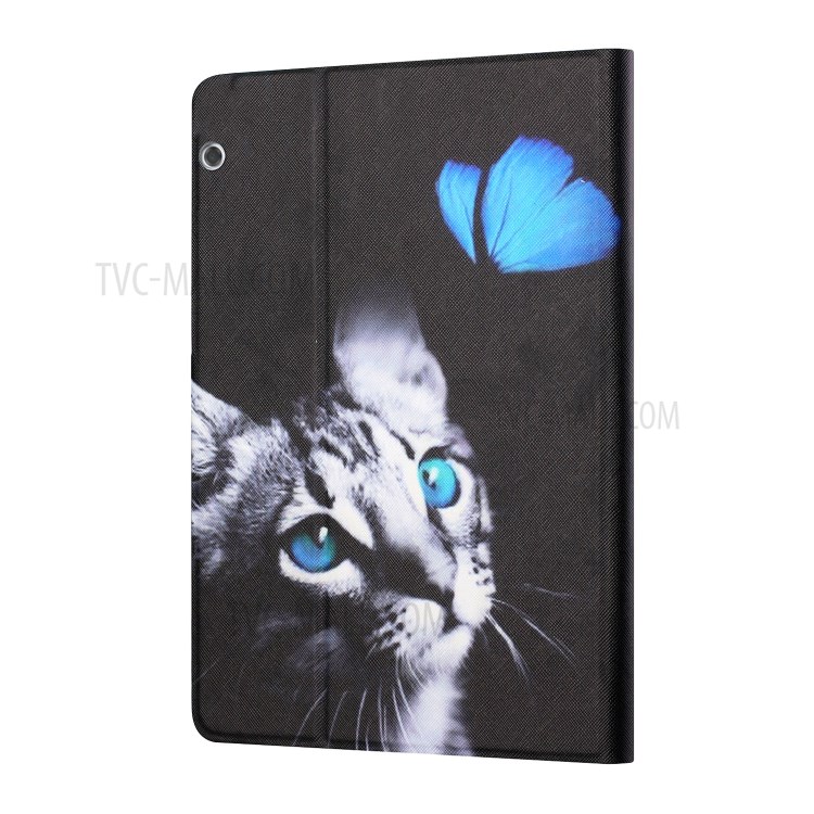 Protector De Soporte De Tragamonedas De Patrones Distintivos Para Huawei Mediéspad T5 10.1 Funda De Cuero - Gato Y Mariposa-3