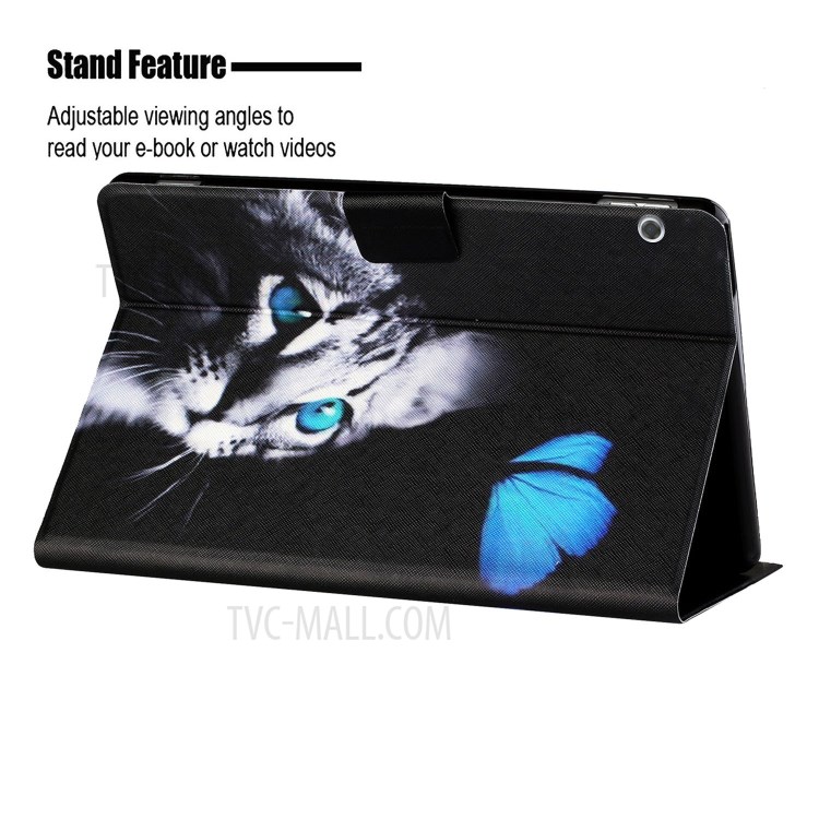 Protector De Soporte De Tragamonedas De Patrones Distintivos Para Huawei Mediéspad T5 10.1 Funda De Cuero - Gato Y Mariposa-5