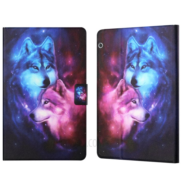 Distinctive Patterned Card Slots Stand Protector for Huawei MediaPad T5 10.1 Leather Cover - Couple Wolf-1