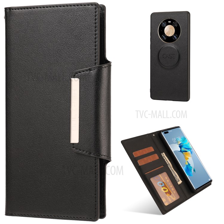 Detachable Wallet Leather Shell Inner TPU Case for Huawei Mate 40 Pro Protective Cover - Black-1