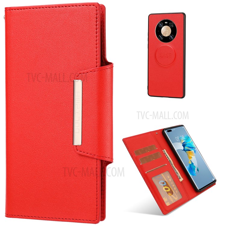 Detachable Wallet Leather Shell Inner TPU Case for Huawei Mate 40 Pro Protective Cover - Red-1