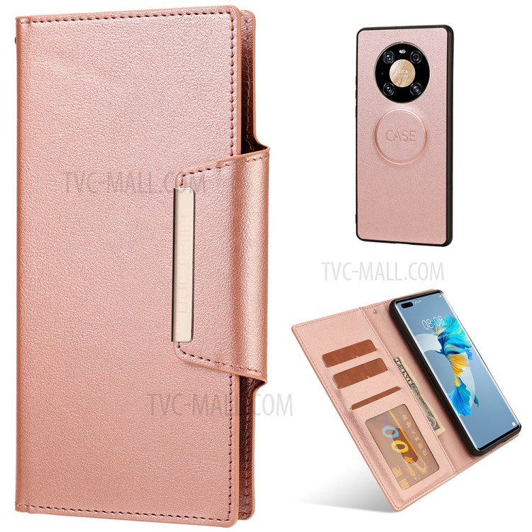Caja De Cuero De Cuero Billetera Desmontable Caso De TPU Para Huawei Mate 40 Pro Cubierta Protectora - Oro Rosa-1