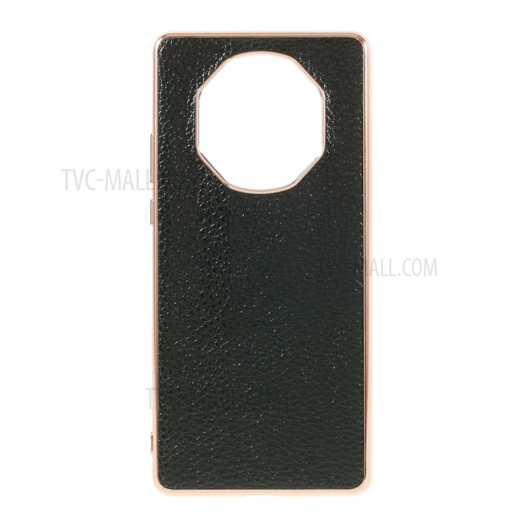 Plated TPU + Genuine Leather Litchi Texture Phone Case for Huawei Mate 40 RS Porsche Design - Green-1