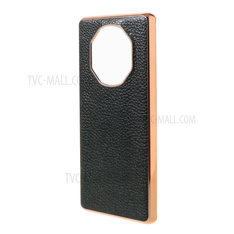 Plated TPU + Genuine Leather Litchi Texture Phone Case for Huawei Mate 40 RS Porsche Design - Green-2